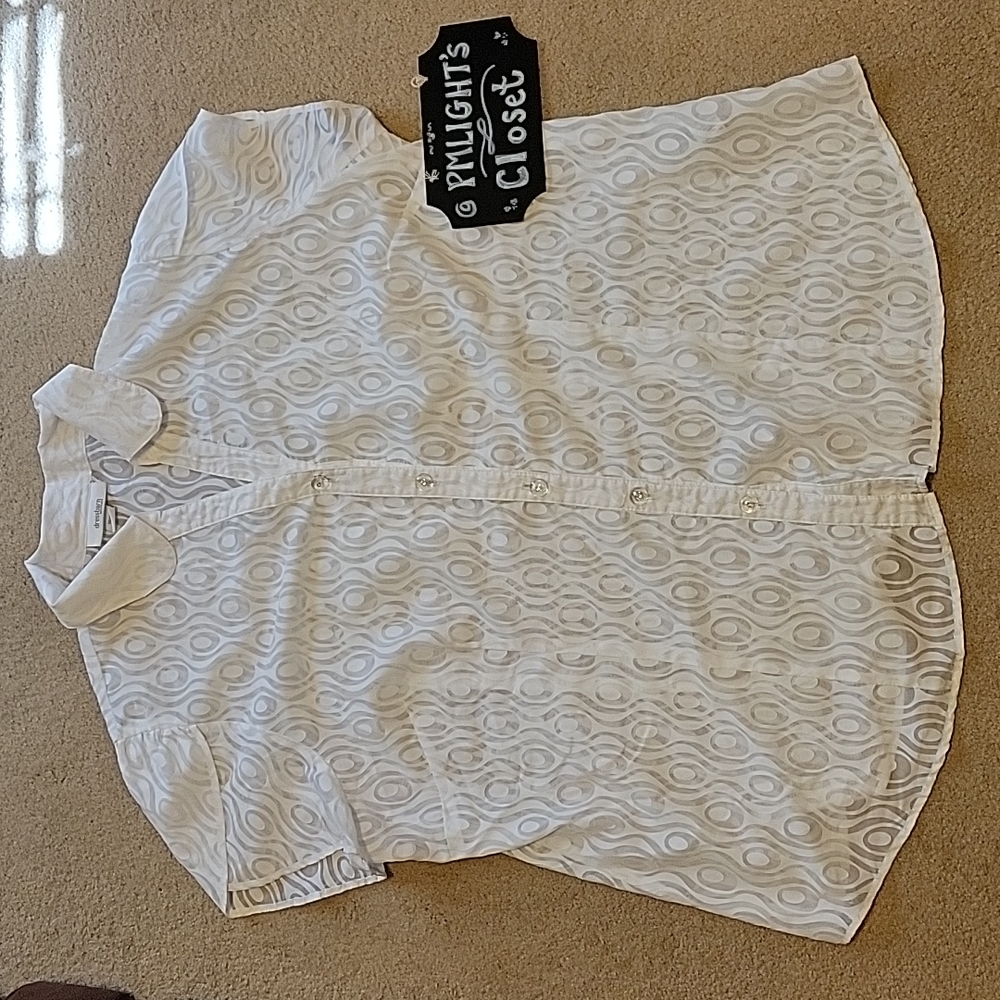 Dress Barn Blouse Ivory 18/20 Tulip Short Sleeve Crystal buttons